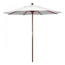 Pemberly Row 7.5' Push Lift Wood Pole Performance Fabric Natural Patio Umbrella