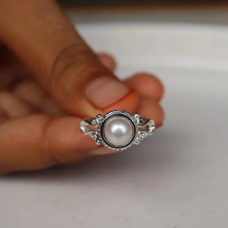 Pearl Ring 925 Sterling Silver Ring, Handmade Jewelry, Freshwater Pearl All Size - Image 4 of 4