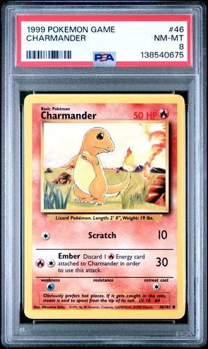 1999 POKEMON BASE SET UNLIMITED #46 CHARMANDER PSA 8