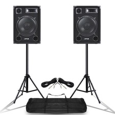 Pair MAX SP12 12" Mobile DJ PA Full Range Speakers w/ Stands 1400 Watt UK Stock