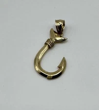 Fish Hook Pendant 14K Yellow Gold Fishing Dad Gift