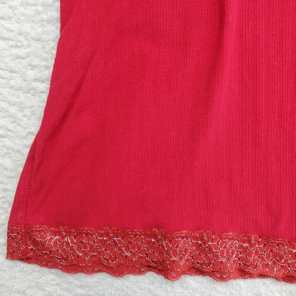 Vintage Women's Cami Babydoll Top XL Red Lace Trim Ribbed Knit Camisole Tank Y2K - Image 2 of 4