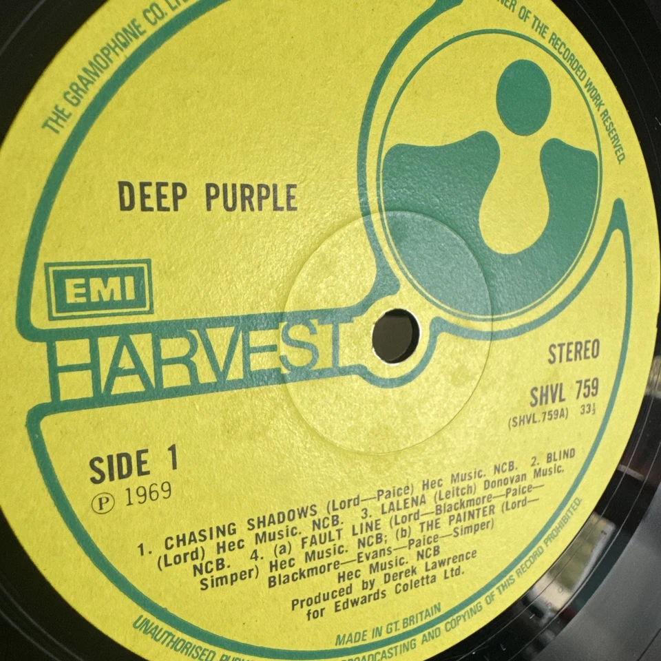 DEEP PURPLE SELF TITLED VINYL LP HARVEST UK 1971 REPRESS A1/B2 EX CONDITION - Image 4 of 4