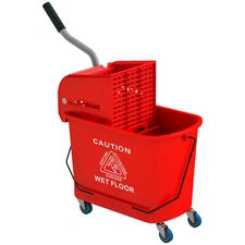 HOMCOM Mop Bucket with Wringer on Wheels for Floor Cleaning 21 Quart Red