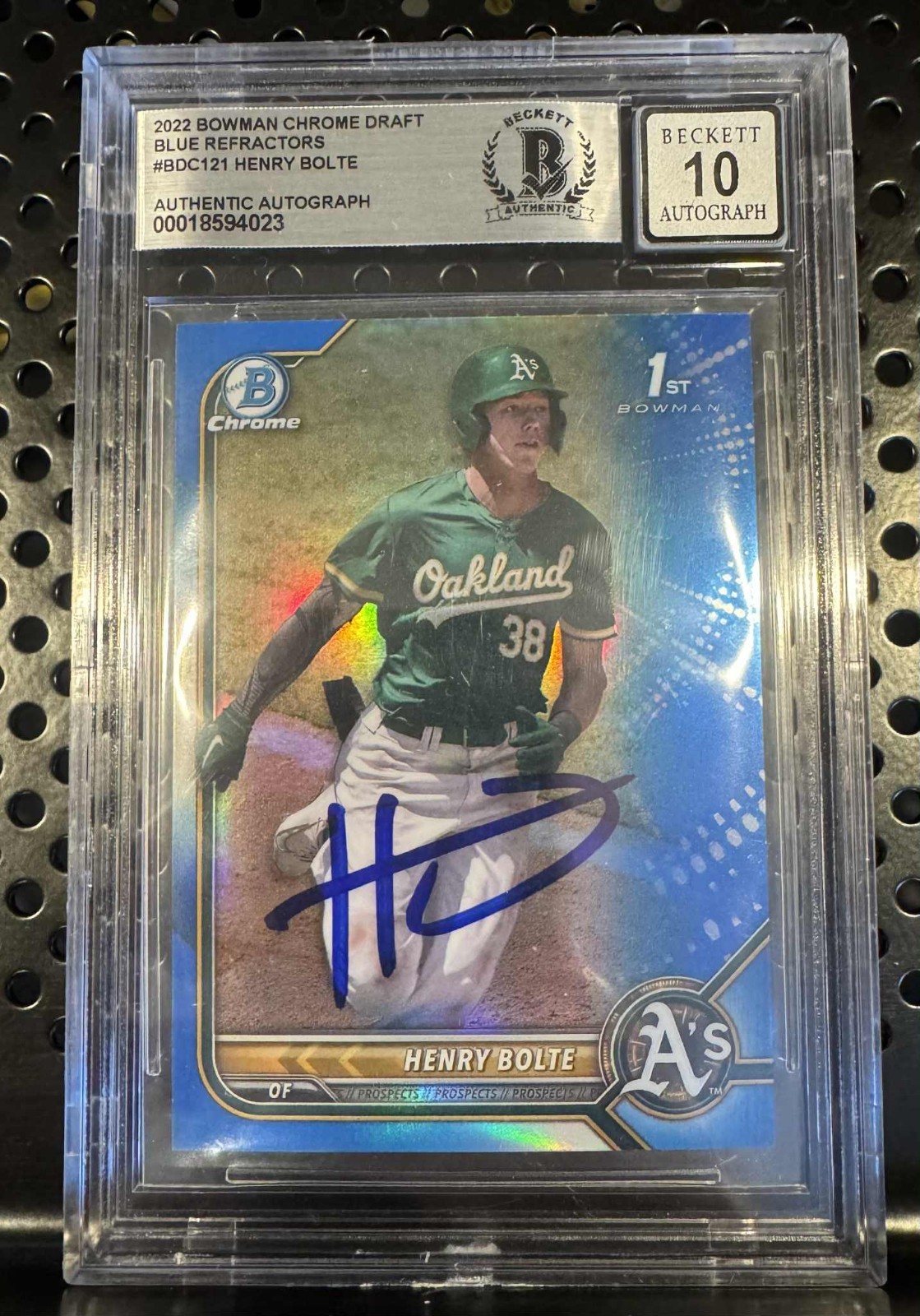 2022 1st Bowman Chrome Henry Bolte Signed Blue Refractor Auto /150 BAS 10 Auto