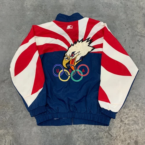 Vintage Starter USA Olympic Team Eagle Windbreaker Jacket Mens XL Blue Red 90s - product listing photo