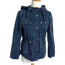 H M Divided Utility Jacket 8 Navy Blue Hooded Cotton Anorak Field Coat