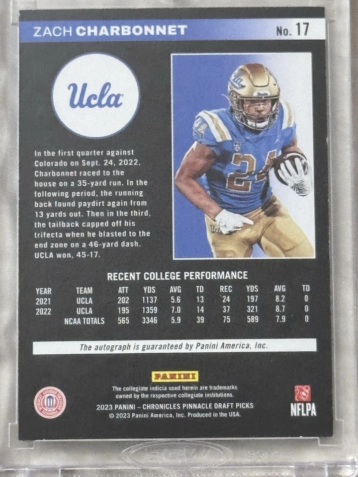 2023 Pinnacle Zach Charbonnet Rookie Auto /10 - Image 2 of 2