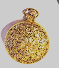 Vintage Max Factor Compact with Zodiac Design and Pocket Watch Style Hinged Case