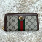 Portefeuille long Gucci d'occasion fermeture éclair ronde Ophidia beige suprême authentique Japon
