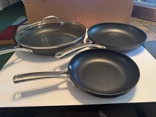 NEW Calphalon HARD ANODIZED 3 PC FRY PAN SET - 12" COVERED FRY PAN + 8" & 10"