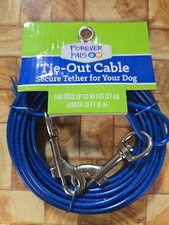 Forever Pals Tie-Out Cable for Dogs up to 60 Lbs Length to 20 ft Heavy Duty Blue
