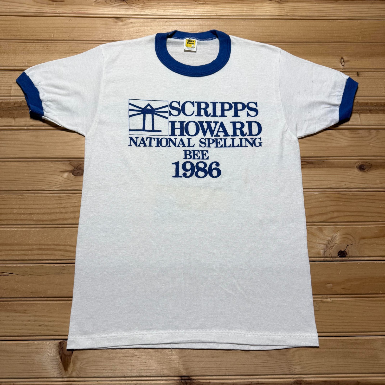 Vintage 1986 Scripps Howard National Spelling Bee Ringer T-Shirt USA Made Small