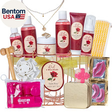 21Pcs Bath and Body Gift Basket Set for Women Valentines Day Gifts- Rose Vanilla