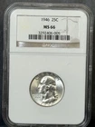 1946 P ** Washington Quarter ** NGC MS66 ** Blast White **