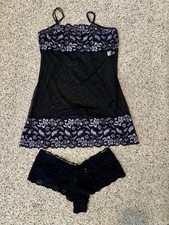 Frederick  s of Hollywood Sheer Black  Lavender Lace Lingerie Set