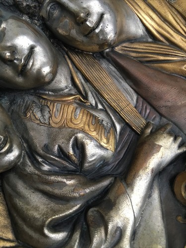 Antikes Hochrelief Rund Wandrelief Drei Geisha Frauen Messing Metall Viktorianisch - Bild 5 von 12