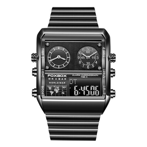 LIGE FOXBOX Herren rechteckige Uhr Stahl Quarz Armbanduhr Business Digitaluhren - Bild 11 von 12