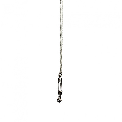 Silver Gianni Versace Pin Chain with Hanging Medusa Head Accent