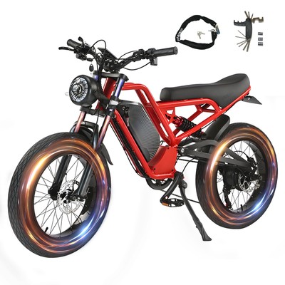AKEZ MZBR 48V/52V 1500W Red Electric Bike 20in Fat Tire Dual Damping Dirt Ebike