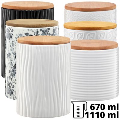 Vorratsdose Keramikdose Holzdeckel Vorratsbehälter Behälter Dose 670 ml / 1,11 L