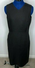Talbots Sz 8 Black Classic 100% Irish Linen V-Neck Sleeveless Sheath Dress