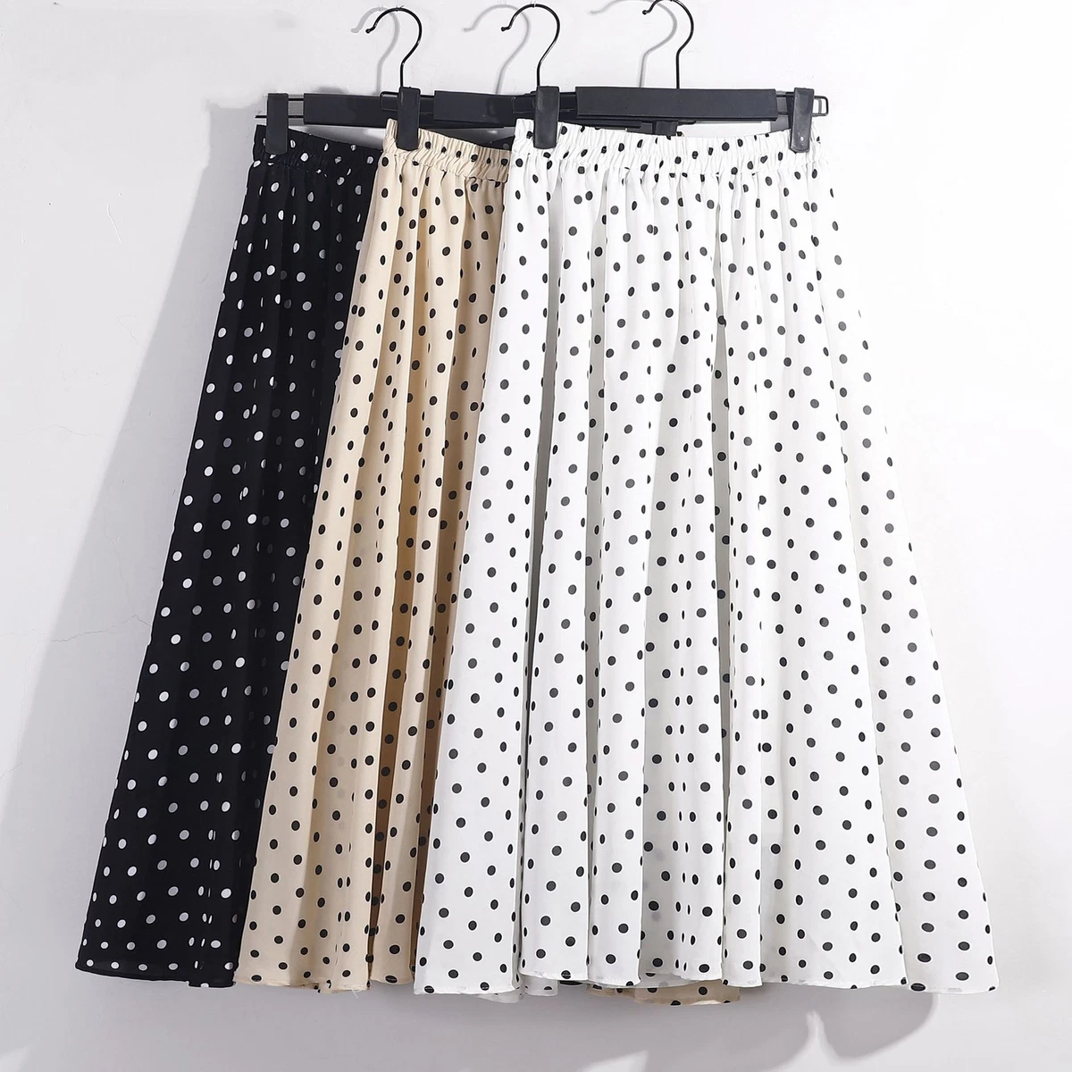 Long pleated polka dot cheap skirt