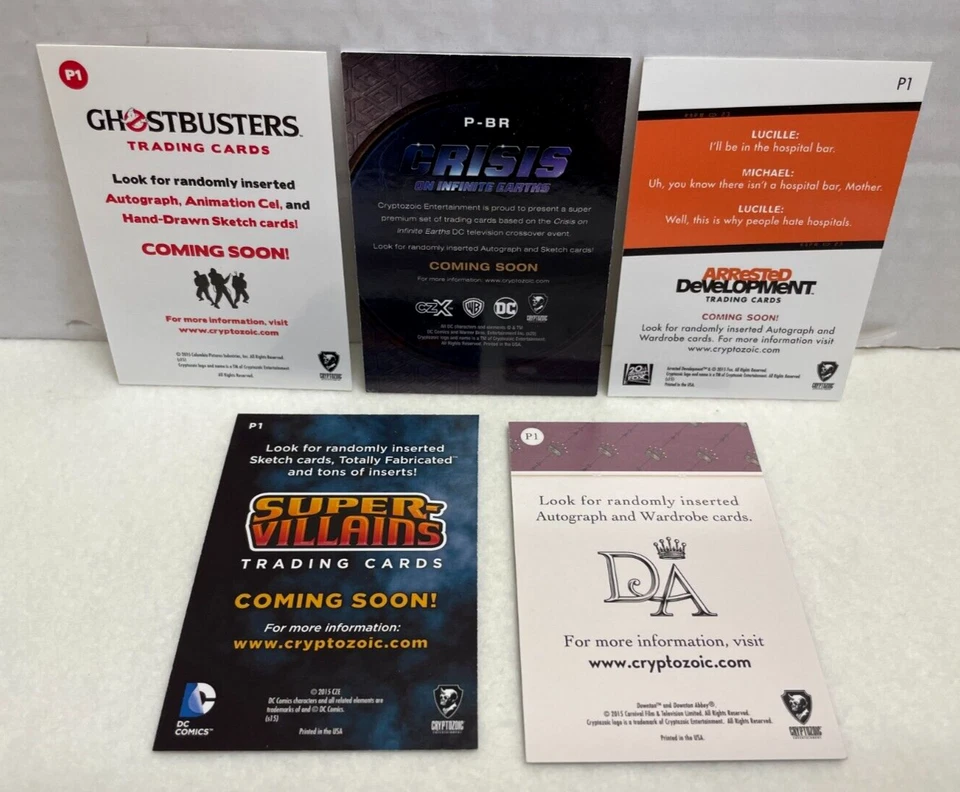 Lote de 5 tarjetas coleccionables promocionales Cryptozoic 2015 Downton Abbey Ghostbusters Crisis Foto 2 de 4