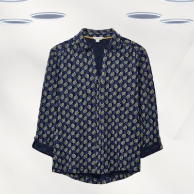 Ex White Stuff Damen 3/4 Arm Jersey Shirt mit Blätterprint in Blau (Defekt)