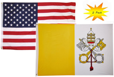 2x3 2'x3  Wholesale Set (2 Pack) USA American & Vatican City Flag Banner
