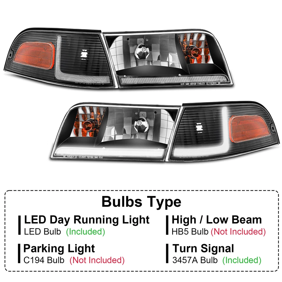 LED DRL Headlight For 1998-2011 Ford Crown Victoria+Corner Turn Signal Lamps Foto 3 de 4