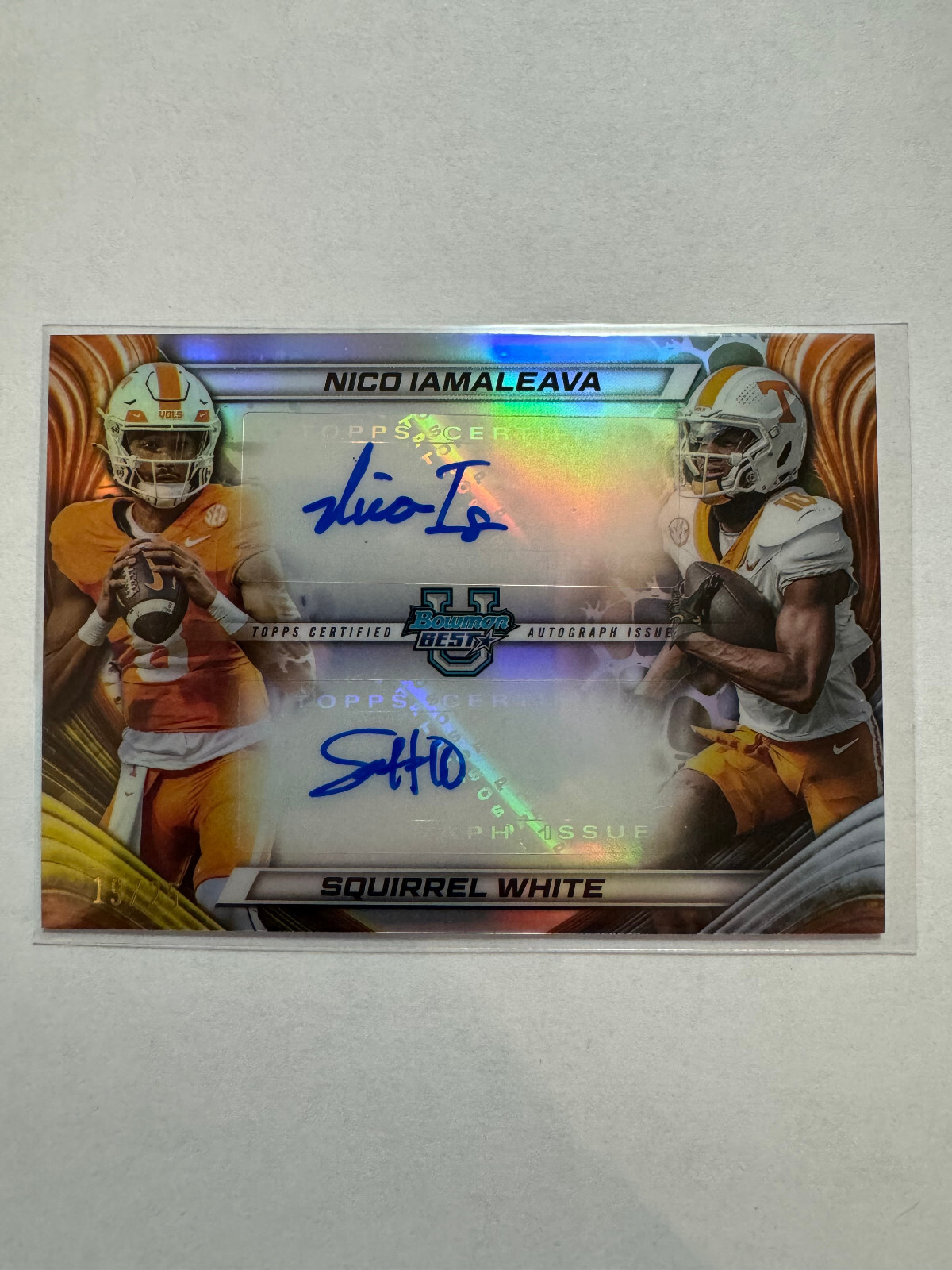 2024 Bowman U Nico Iamaleava Squirrel White Orange Dual Auto /25 Vols Rookie Card