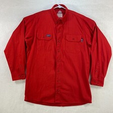 LAPCO FR Flame Resistant CAT 2 Long Sleeve Button Up Red Shirt Mens Large Long