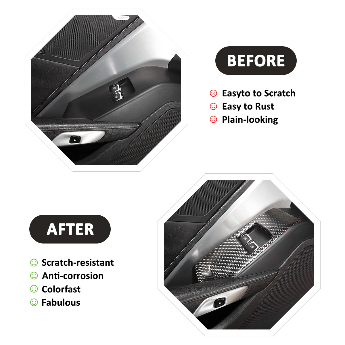 Carbon Fiber Window Glass Lift Button Switch Sticker Trim For Corvette C7 14-19