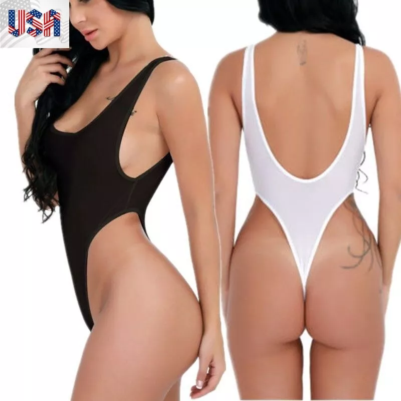 Women Sheer Lingerie High Cut Leotard Tops Bodysuit Thong Monokini Swimwear