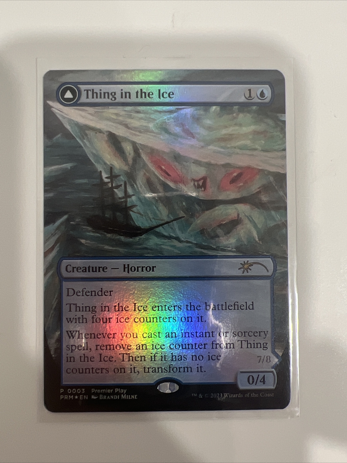 FOIL Thing in the Ice/ Awoken Horror MTG Full Art Promo (RCQ Champion