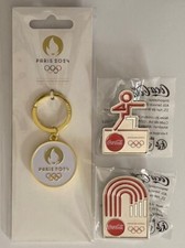 Lot Paris 2024 : 1 Porte-clé Officiel + 2 Pins Coca-Cola -Jeux Olympiques- Neuf