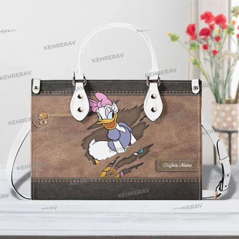 Personalized Daisy Duck Leather Handbag, Daisy Duck Women's Leather Bag Gift