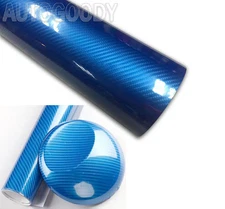 12"x60" HIGH GLOSS 5D Blue Carbon Fiber Vinyl Wrap Air Bubble Free 1ft x 5ft 6D
