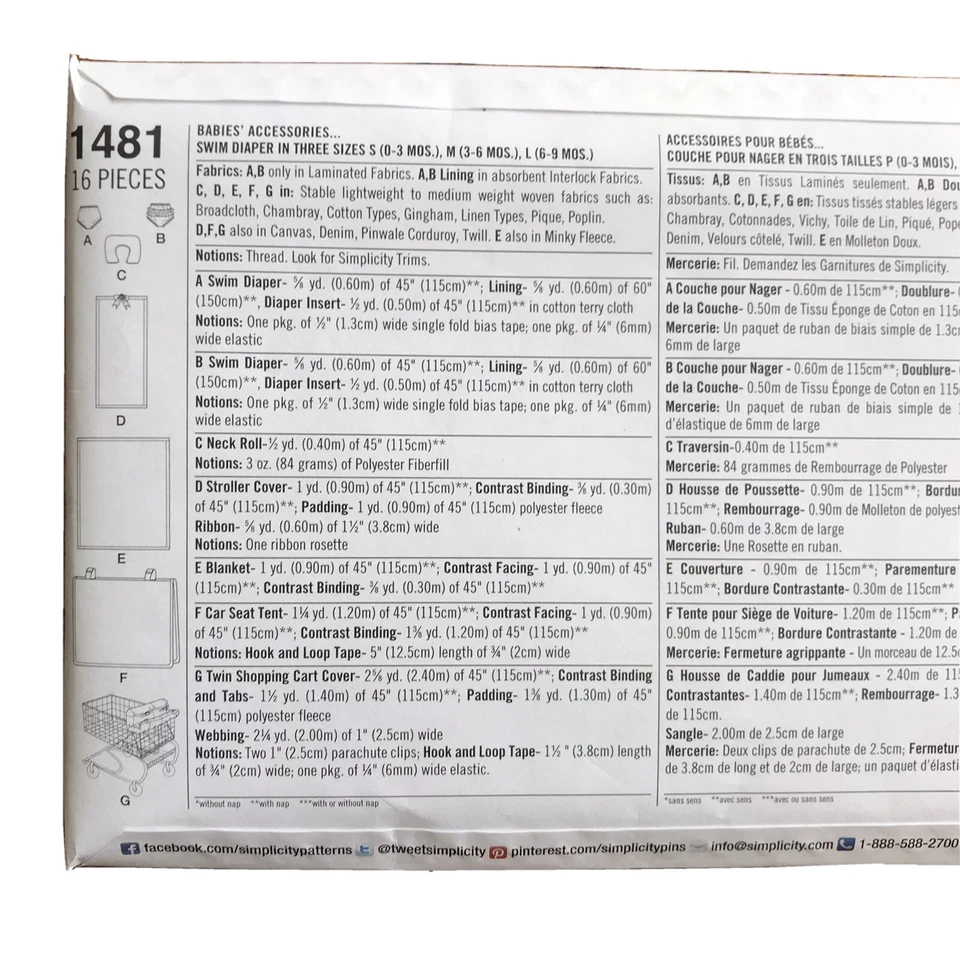 2 Simplicity McCalls Pattern Lot Baby Seat Cart Covers Travel Accessories Uncut - Image 4 of 4