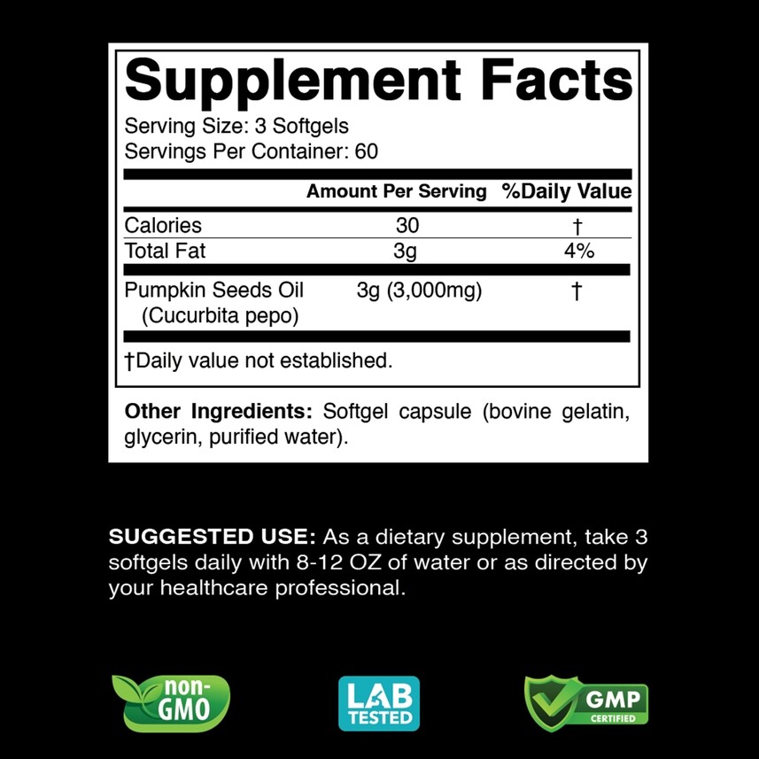 Pumpkin Seed Oil 3000mg 180 Softgels NomGMO Made in USA Cold Pressed Phytosterol