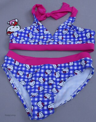 Sanrio Hello Kitty Pink Blue 2 Pc Halter Bikini Bathing Swimsuit