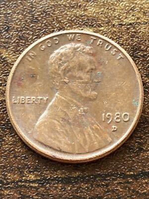 1980 D Lincoln Memorial Cent Penny Variety Error Filled “D” Actual