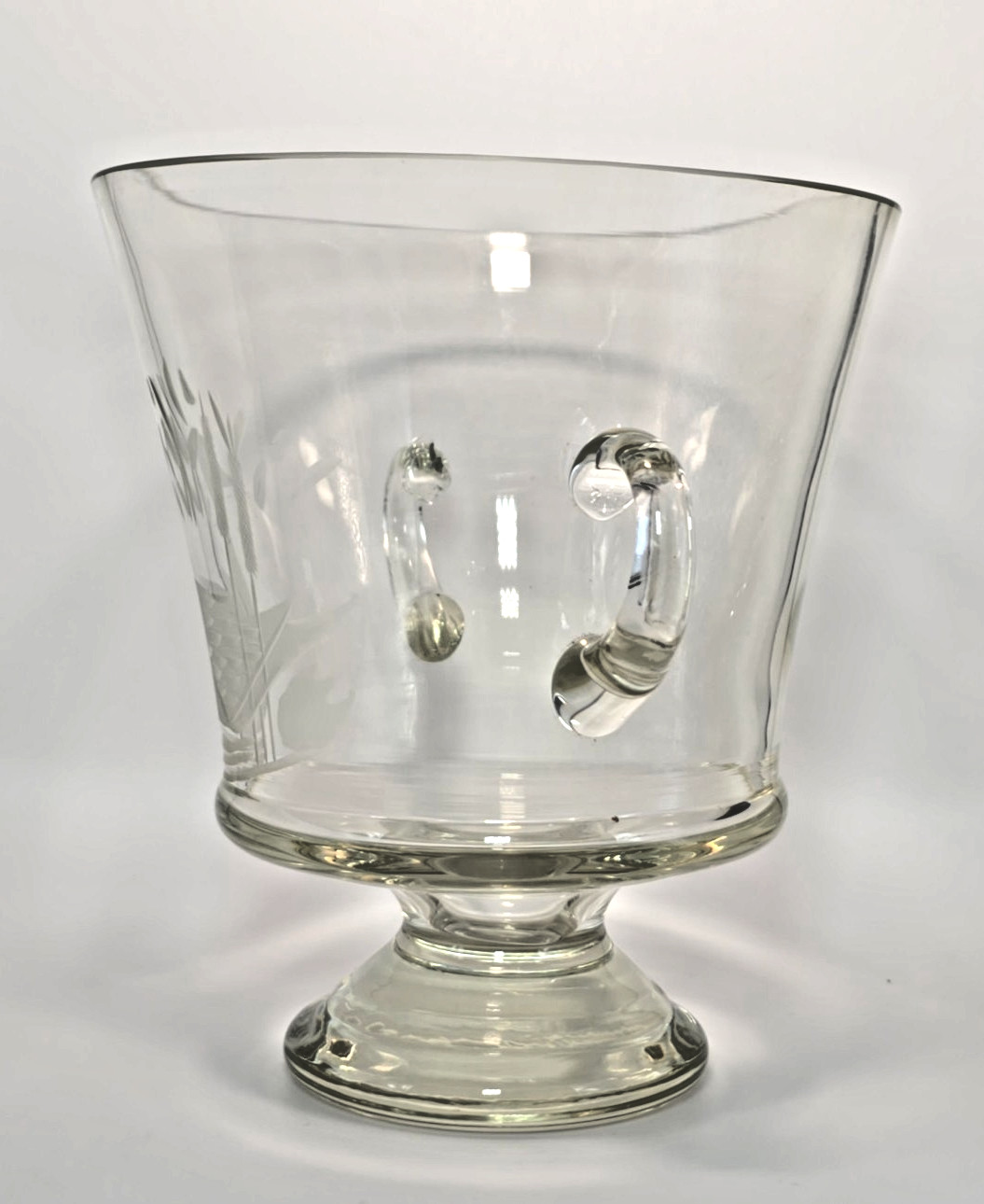 Crystal Ice Bucket Cut & Etched With Duck & Reeds 8" High - VINTAGE & Very Rare