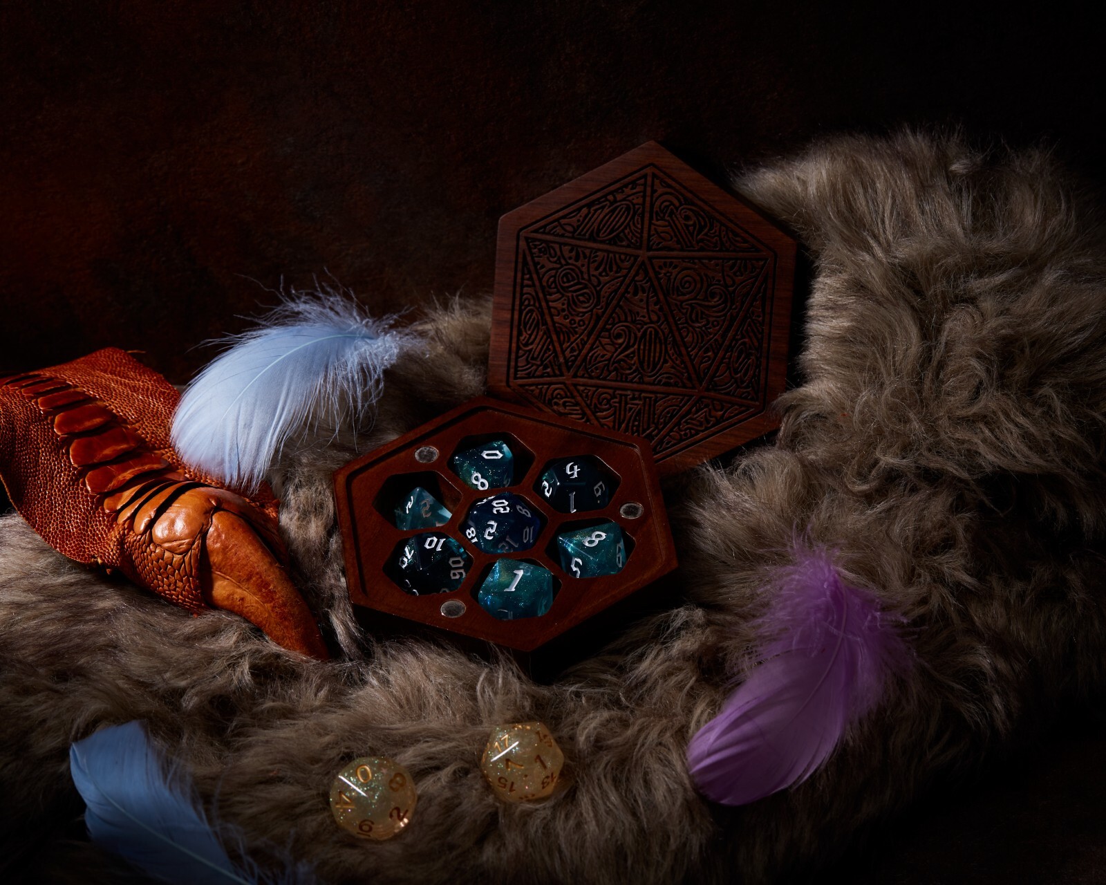 Dice Ornament Dice Box DnD BLACK WALNUT WOOD Dice Vault DnD