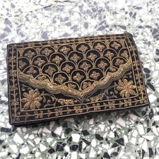 vintage Black Velvet Beaded Evening Bag Purse Clutch Handmade in India zariwork