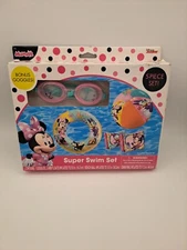Disney Jr. Minnie 5 Piece Super Swim Set Goggles Arm Floats Swim Ring Beach Ball