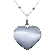 heart necklace grey cat's eye heart pendant necklace stainless steel beads chain