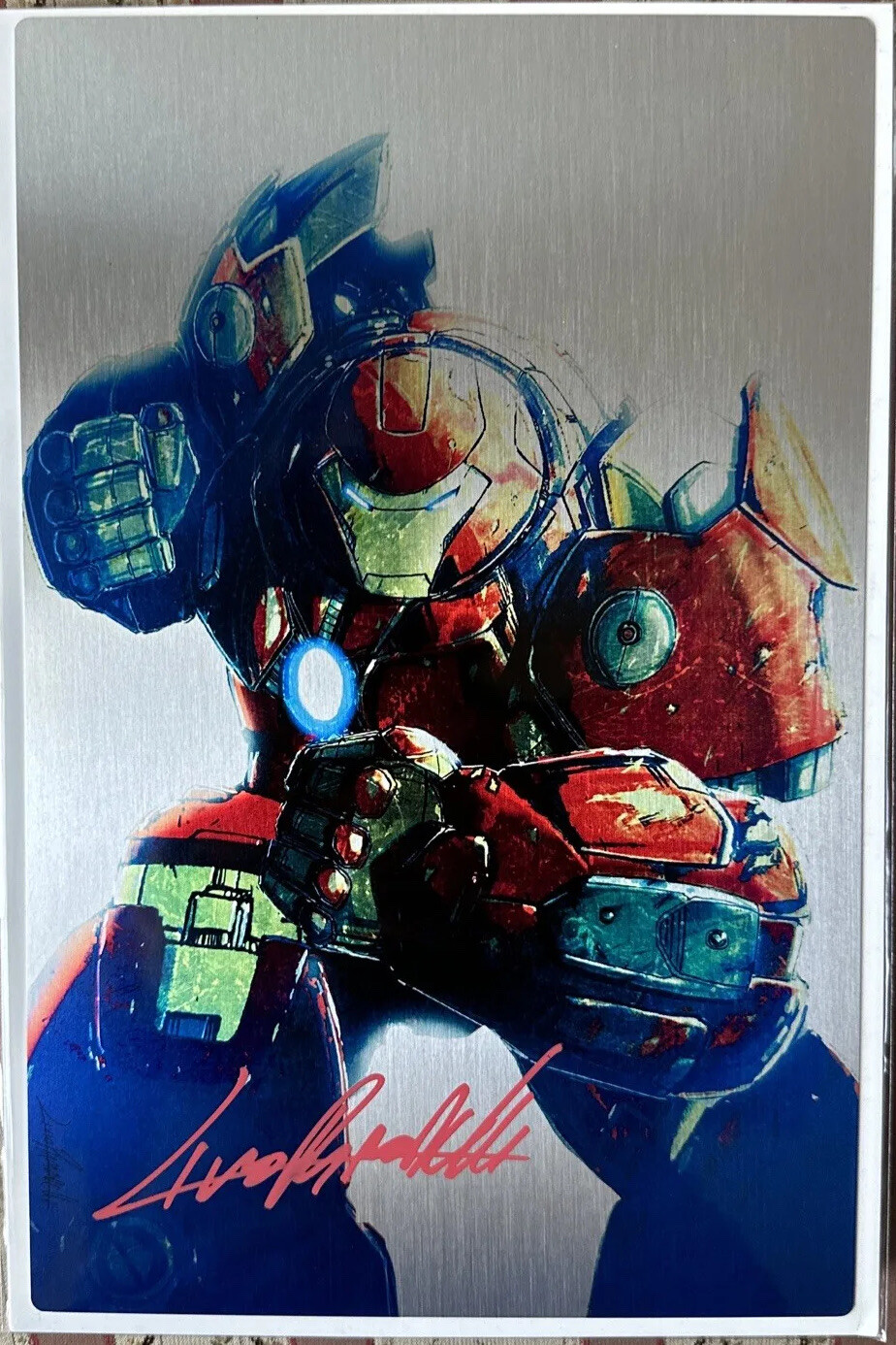 IRONMAN HULKBUSTER COMIC SIZE METAL Print Signed by Livio Ramondelli w/COA