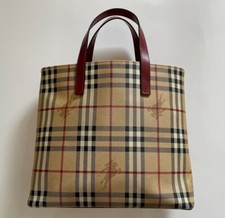 Vintage Burberry Haymarket Check Leather Tote Bag
